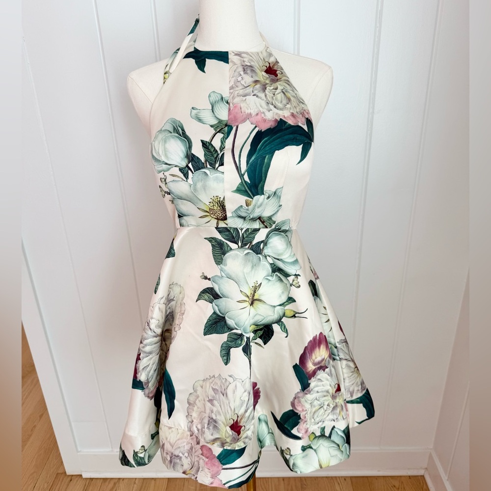 Lulus Hydrangea Haven Cream Floral Skater Dress Mini